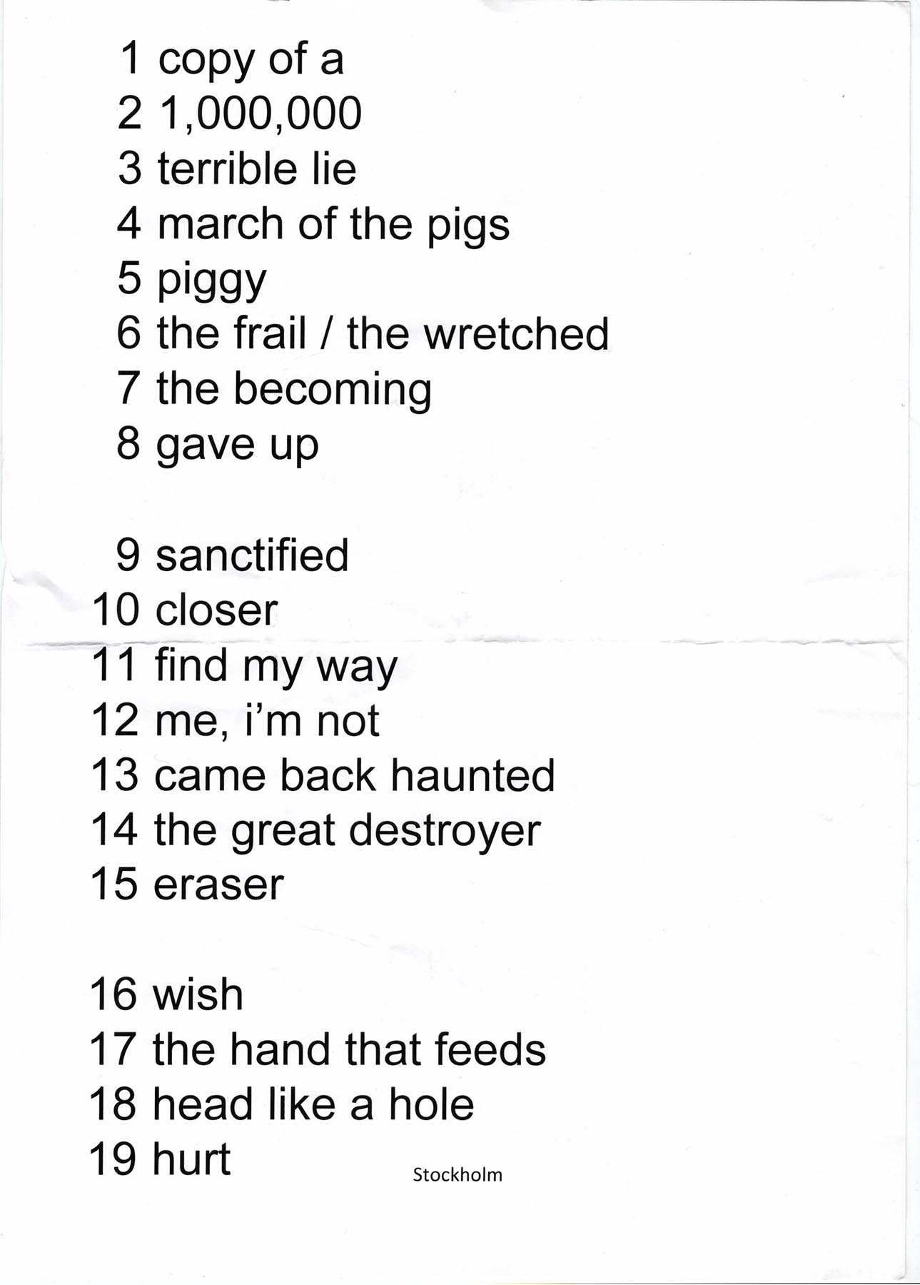 05/10/2014 Stockholm Setlist