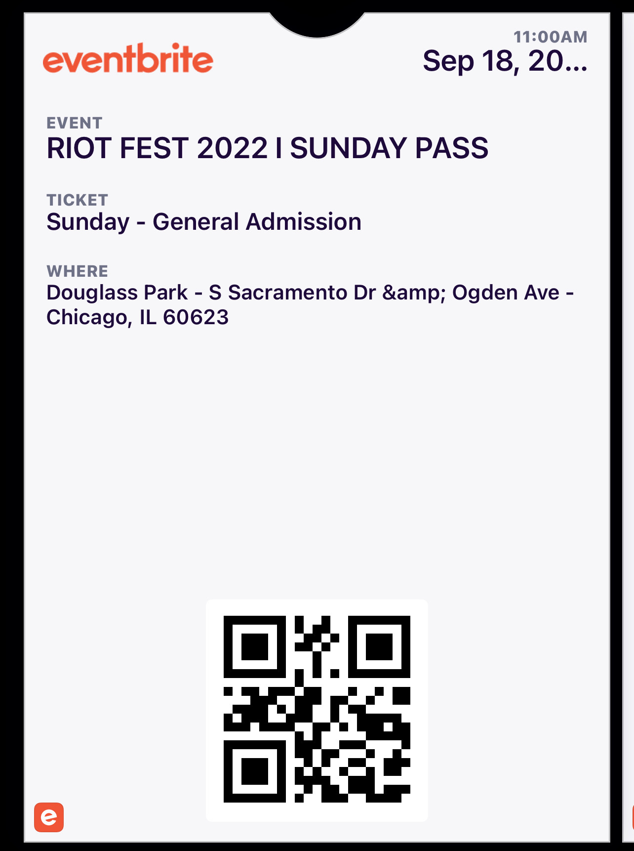 09/18/2022 Chicago Riot Fest Ticket